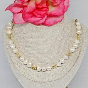 White Natural Baroque Pearl Gold Tone Choker Necklace 18" NEW